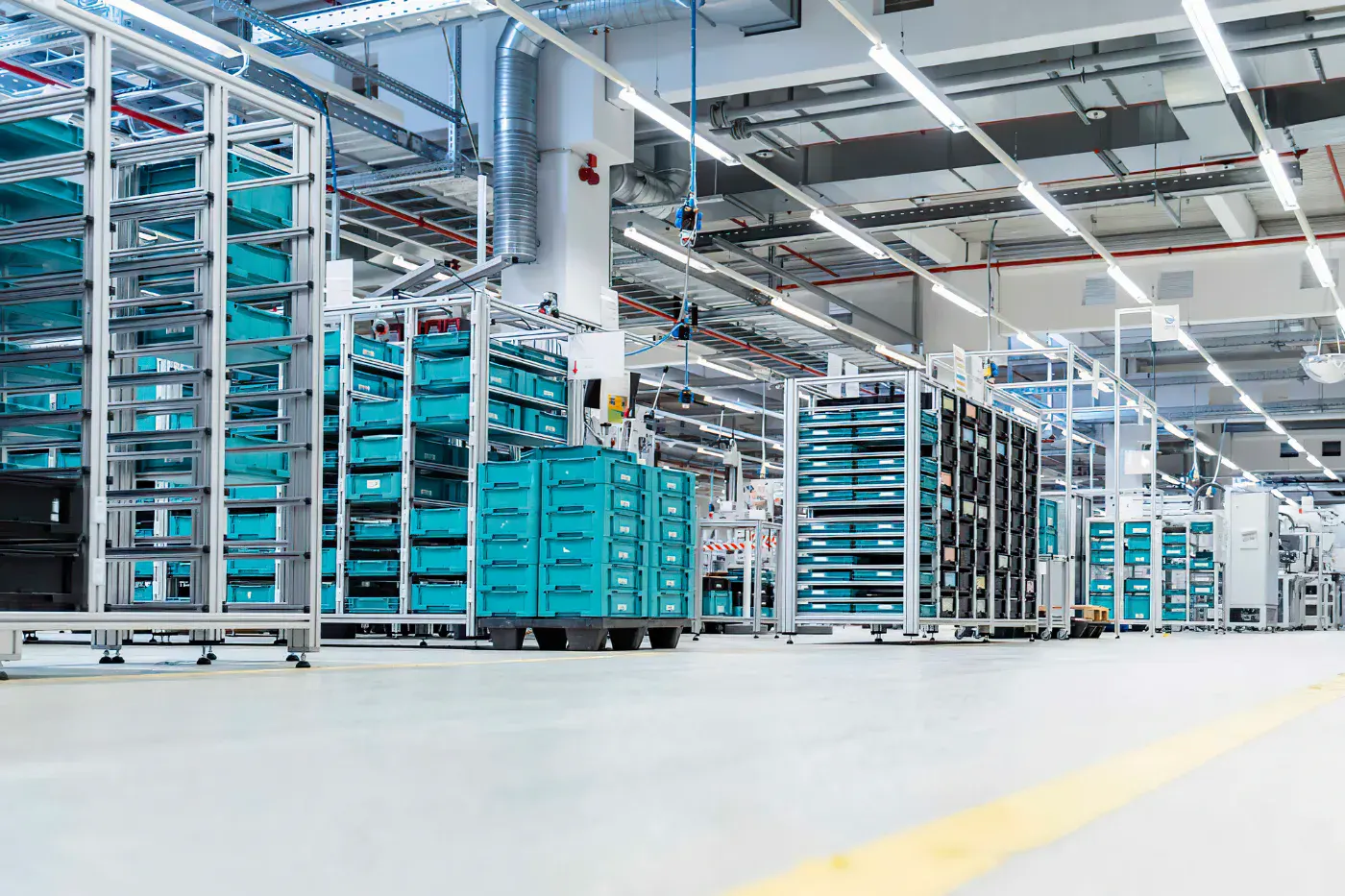 Manufacturing warehouse with stocked shelves