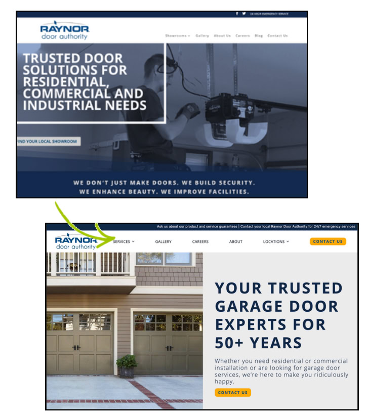 Raynor Door Authority website design touch-up version 2